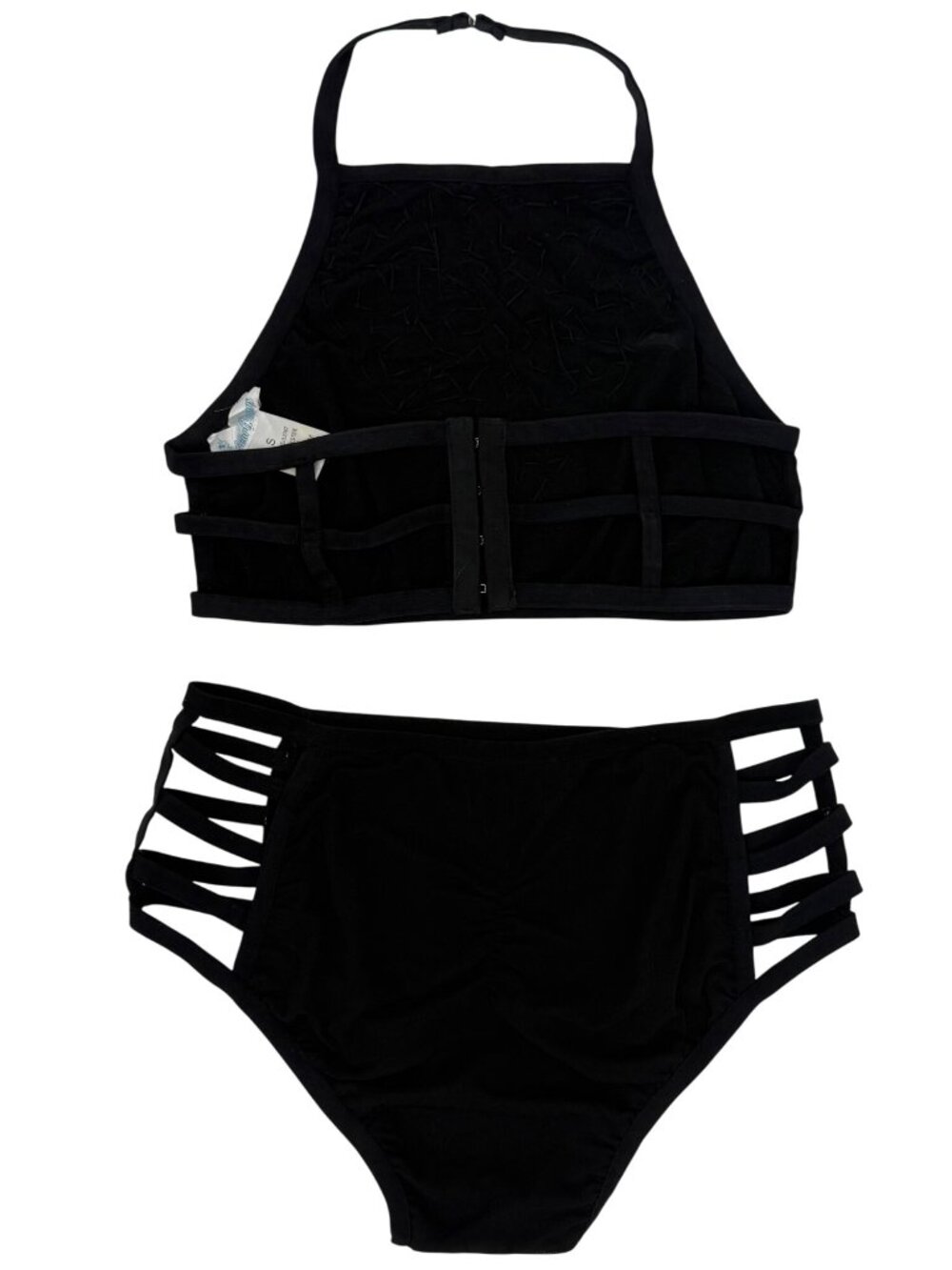 I Heart Raves 2 Piece Black Holographic Caged Halter Top & Bottoms Set| Festival - Picture 10 of 16